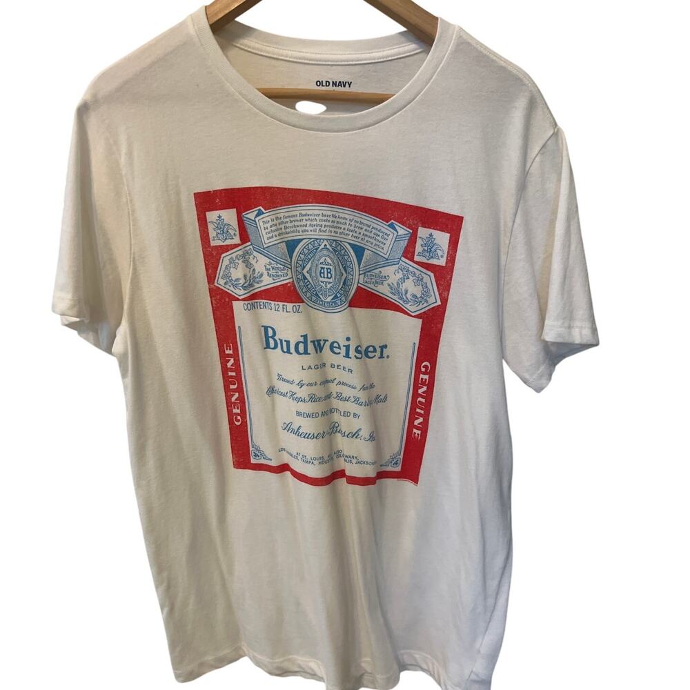 Budweiser Old Navy Graphic T-Shirt Short Sleeve Men's Size Large EUC Beer Slogan